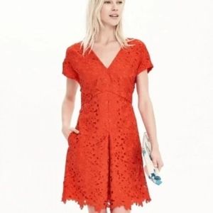 Banana Republic | Orange Lace V-Neck Pleated Dress